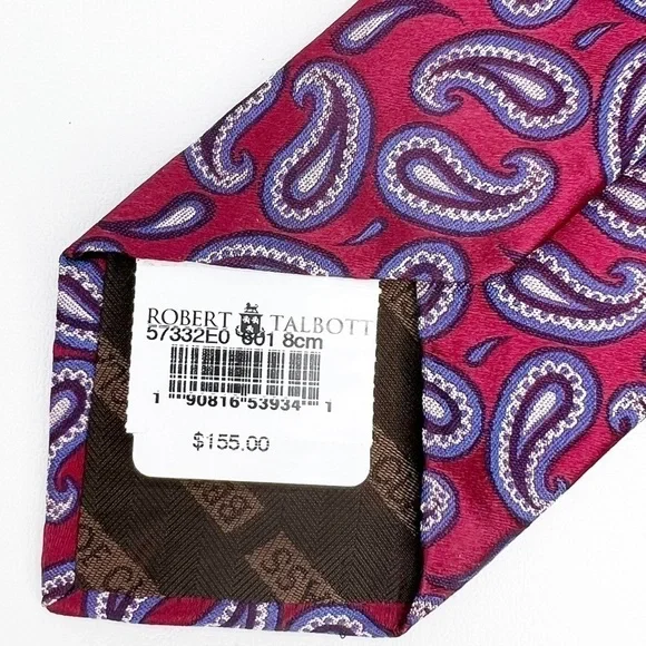 Robert Talbott Paisley Woven Silk Tie Best of Class Red Navy Blue White New NWT - Picture 6 of 7